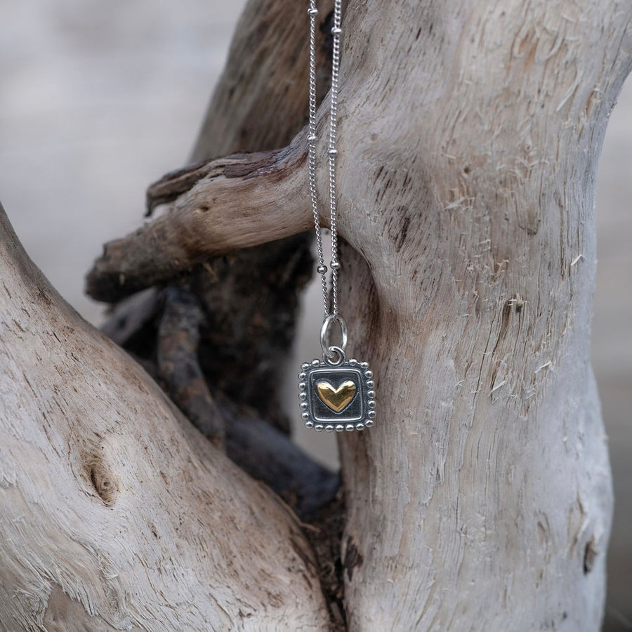 Sterling Silver Mixed Metal Heart Necklace, Dainty Minimalist Everyday Gift For  Her