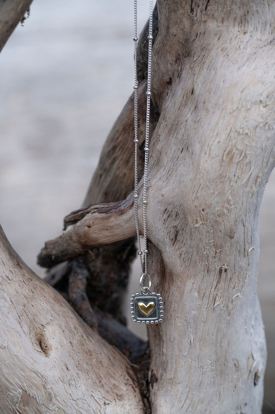 Sterling Silver Mixed Metal Heart Necklace, Dainty Minimalist Everyday Gift For  Her
