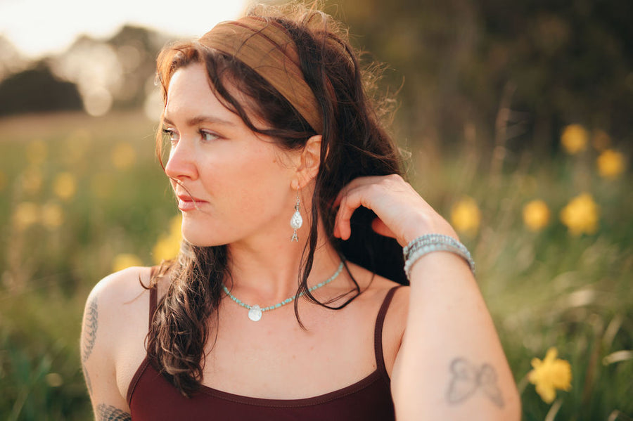 Boho Seashell Necklace ~ Aqua & Mother of Pearl