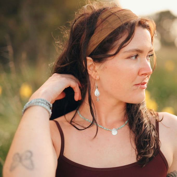 Boho Seashell Necklace ~ Aqua & Mother of Pearl