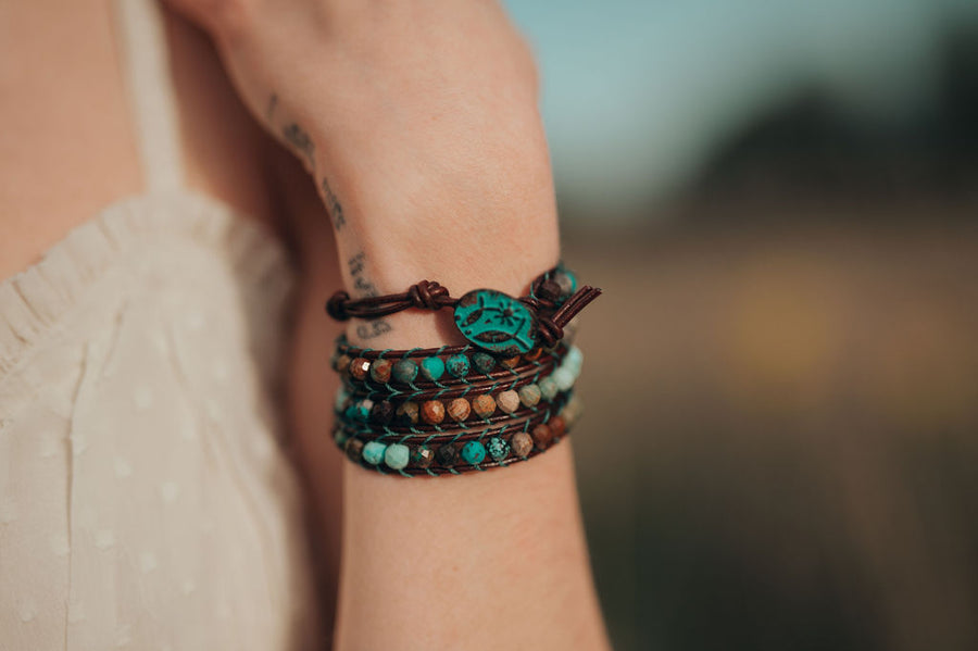 Genuine Turquoise Wrap Bracelet ~ Ombre Shaded Stones