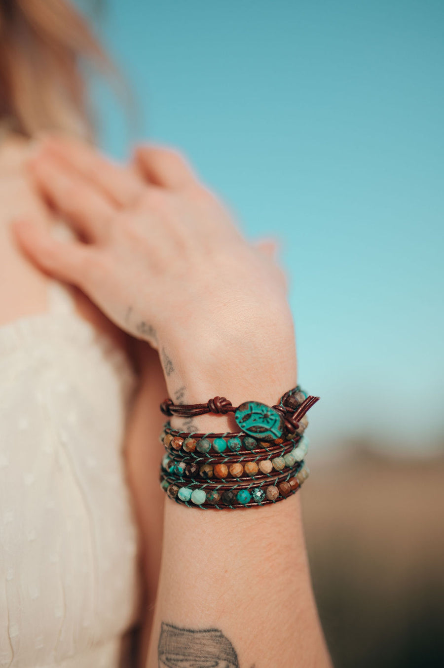 Genuine Turquoise Wrap Bracelet ~ Ombre Shaded Stones