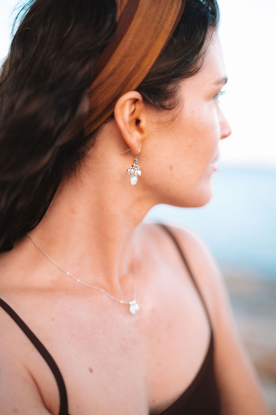 Aqua Chalcedony Gemstone & Crystal Fringe Earrings