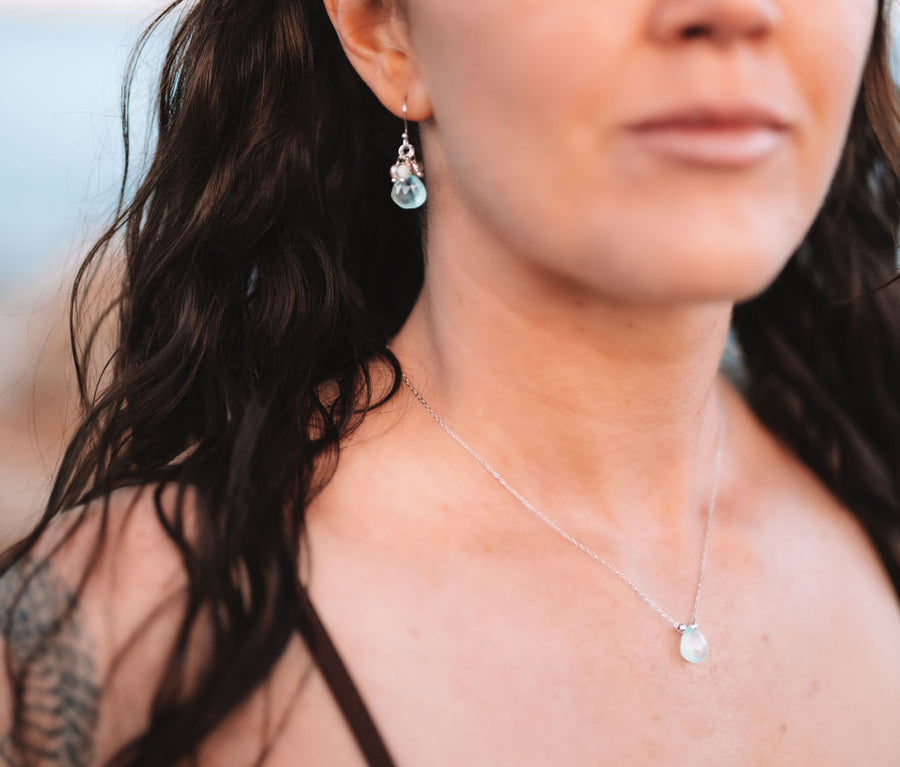 Aqua Chalcedony Teardrop Sterling Silver Minimalist Necklace