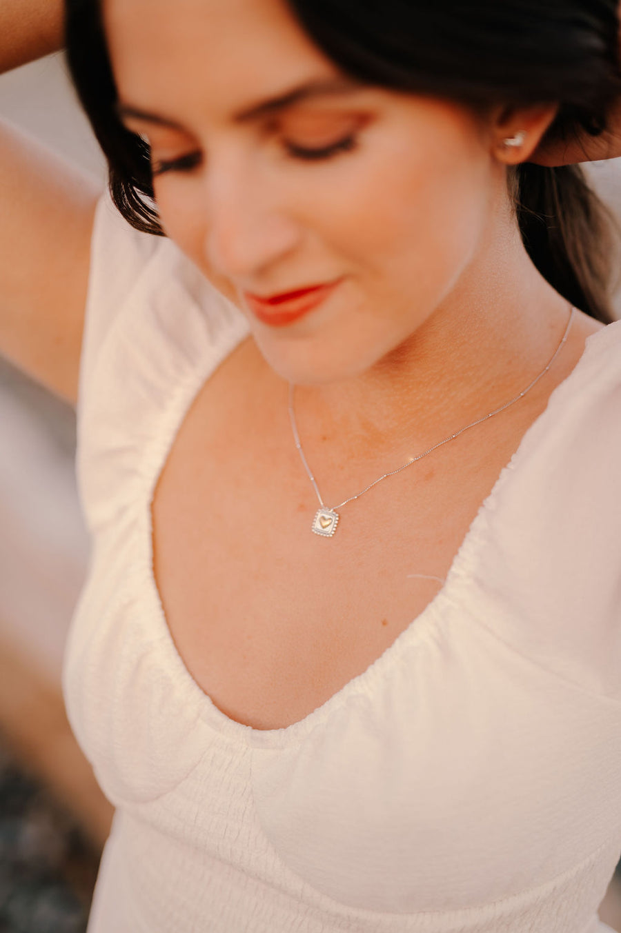 Sterling Silver Mixed Metal Heart Necklace, Dainty Minimalist Everyday Gift For  Her