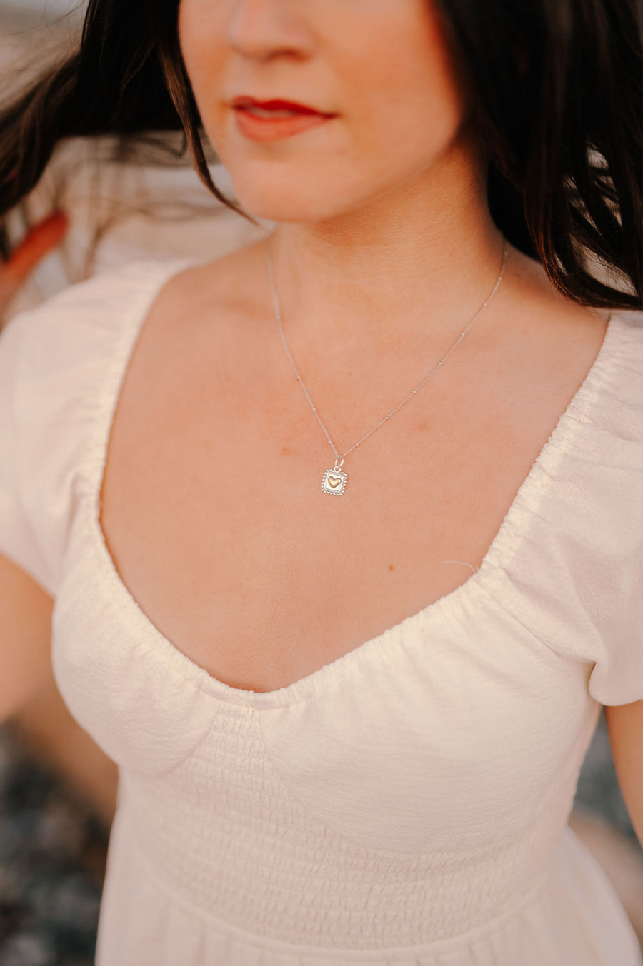 Sterling Silver Mixed Metal Heart Necklace, Dainty Minimalist Everyday Gift For  Her