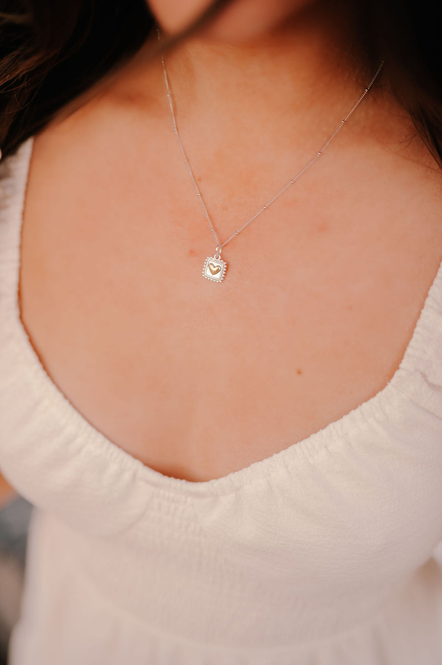 Sterling Silver Mixed Metal Heart Necklace, Dainty Minimalist Everyday Gift For  Her