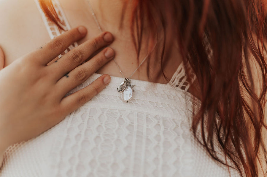 Sterling Silver Beach Charms Necklace ~ Starfish, Seashell, and Pearl