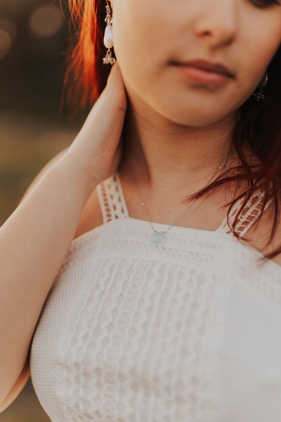 Aqua Chalcedony Teardrop Sterling Silver Minimalist Necklace