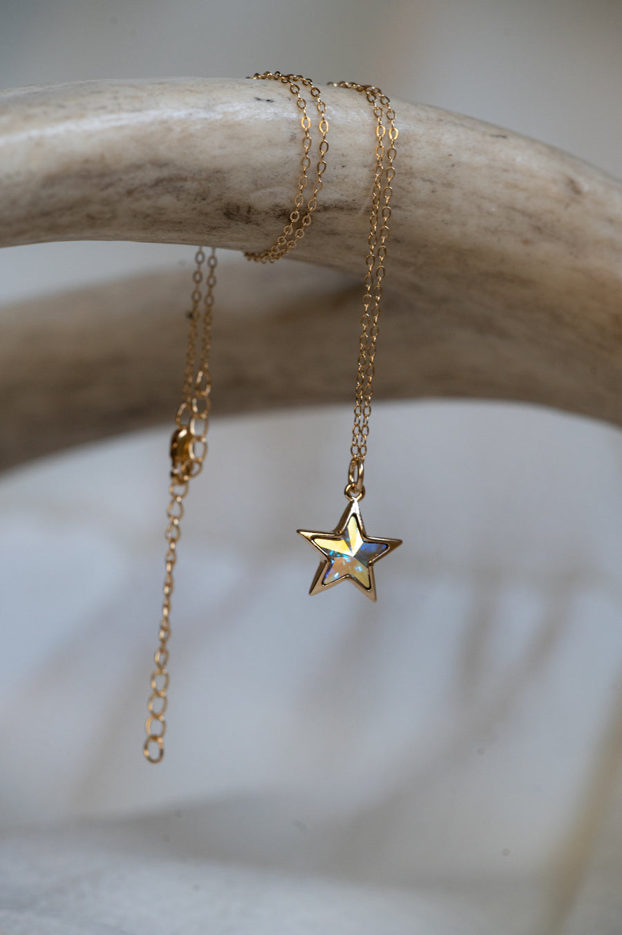 Sparkly Iridescent Crystal Star Gold Filled Necklace