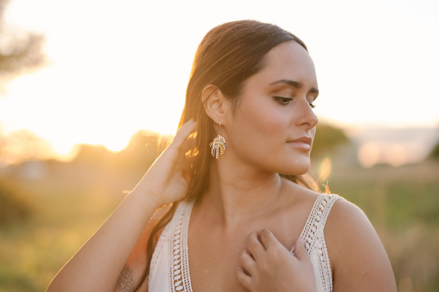 Boho Multi Color Chain Fringe Earrings ~ Gold Filled Ear Wires