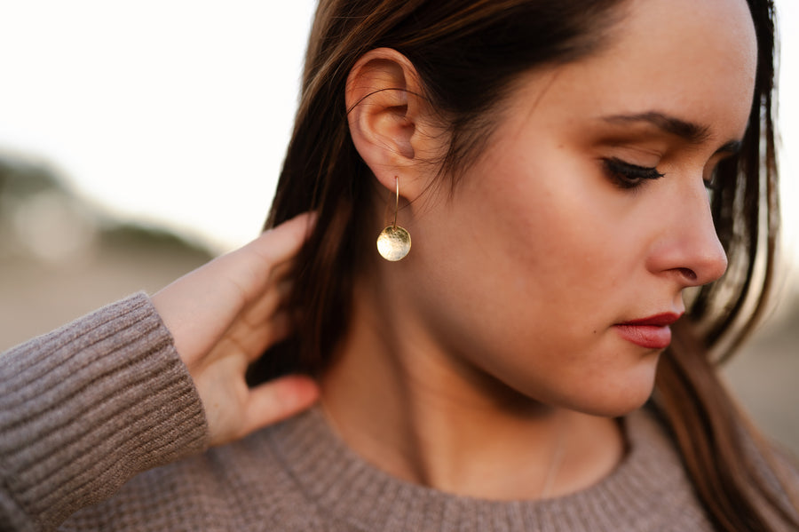 Gold Hammered Disc Drop Earrings