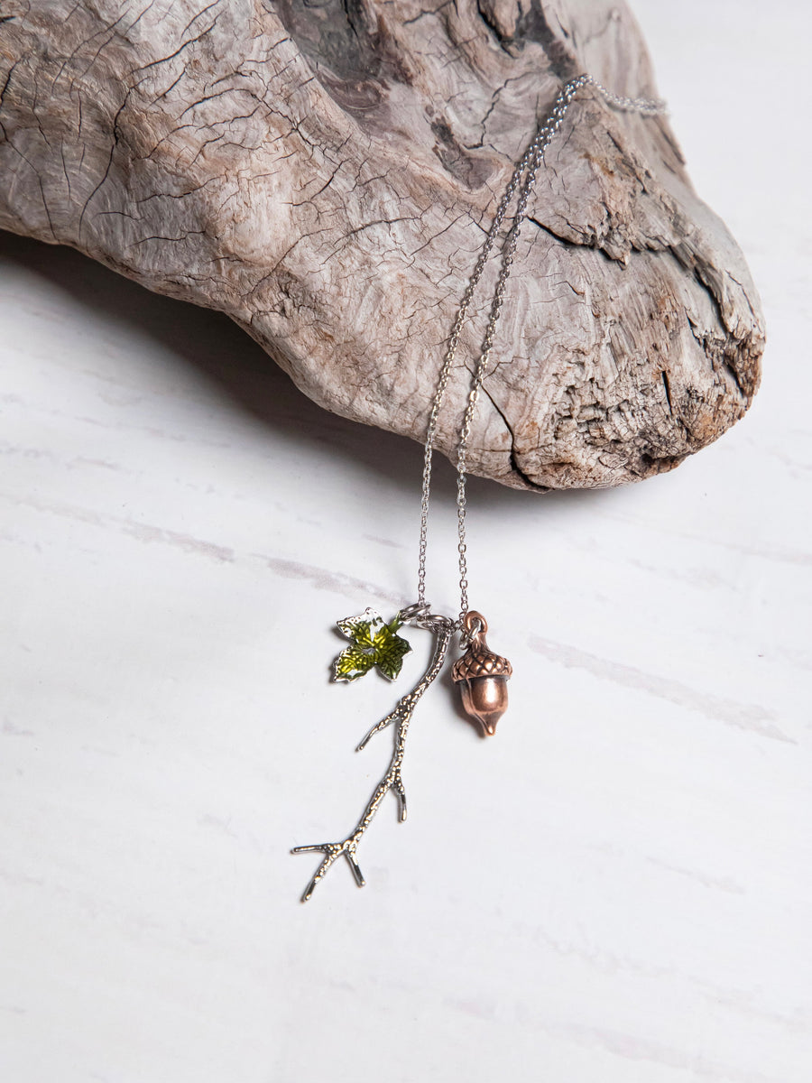 Branch Acorn & Leaf Woodland Necklace