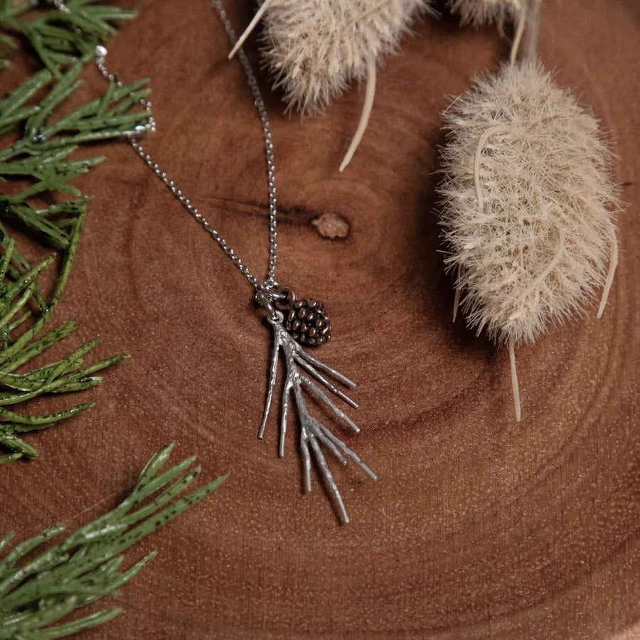 Pine Branch Twig and Pinecone Necklace