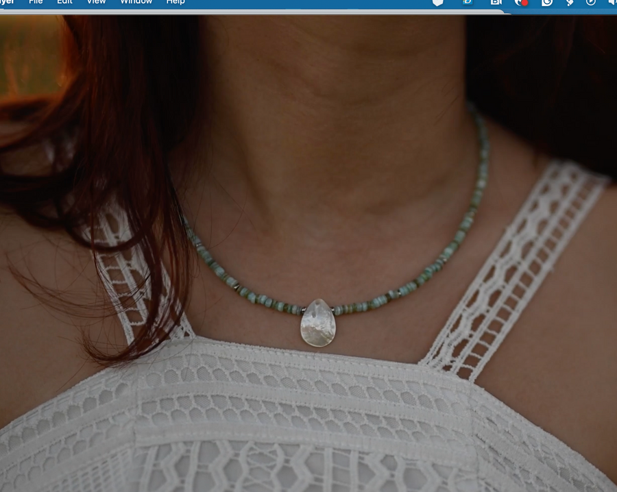 Boho Seashell Necklace ~ Aqua & Mother of Pearl