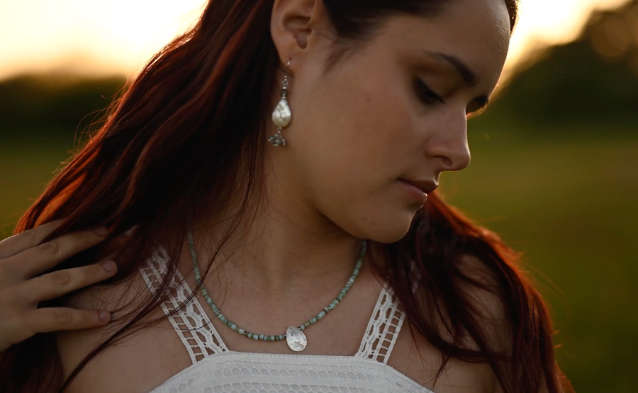 Boho Seashell Necklace ~ Aqua & Mother of Pearl