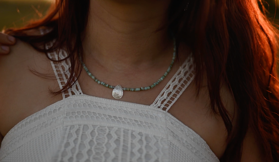 Boho Seashell Necklace ~ Aqua & Mother of Pearl