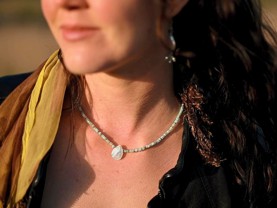 Boho Seashell Necklace ~ Aqua & Mother of Pearl
