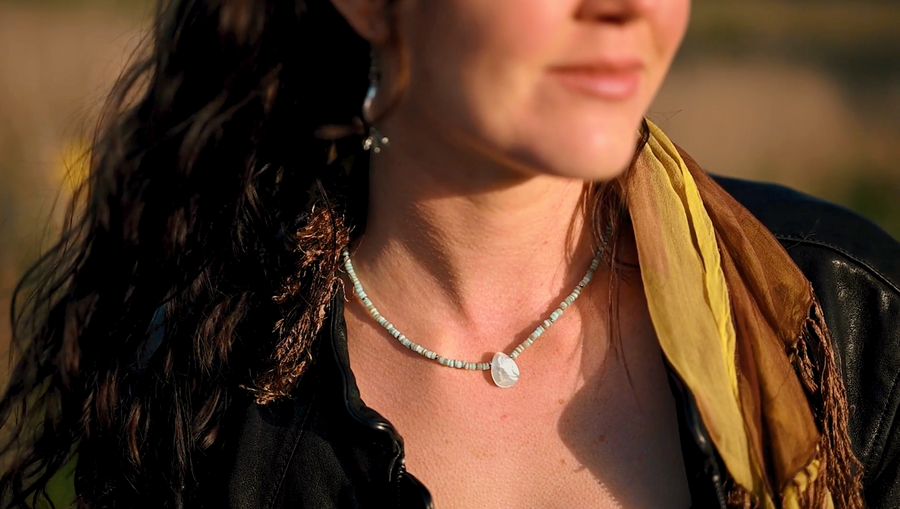 Boho Seashell Necklace ~ Aqua & Mother of Pearl