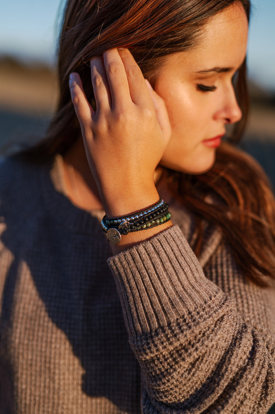 Black Onyx, African Turquoise, & Silver Hematite Wrap Bracelet