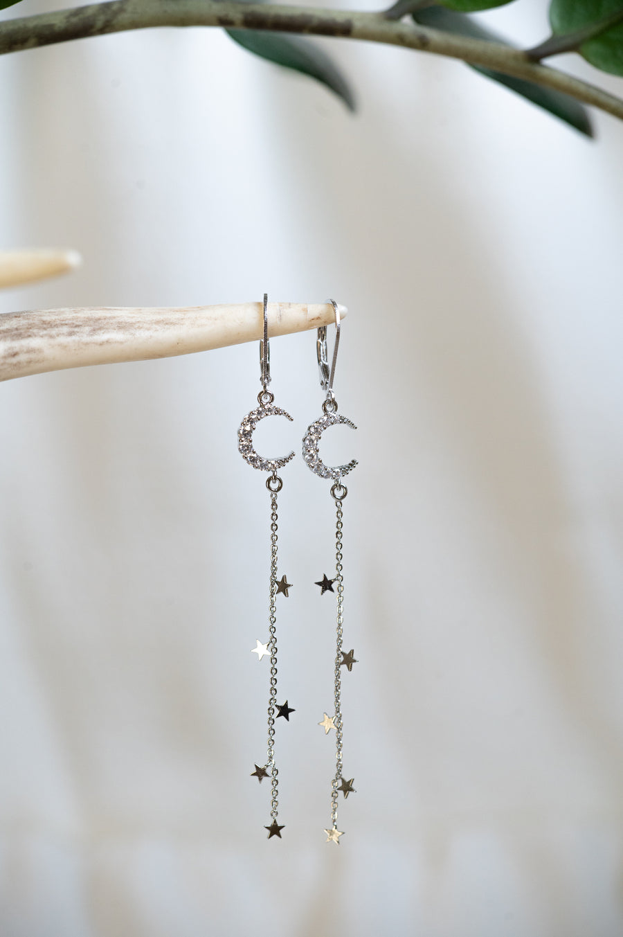 Sparkly Silver Moon & Falling Stars Earrings