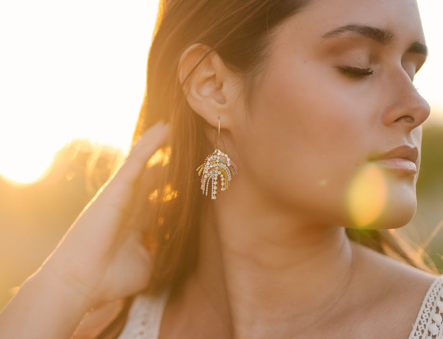 Boho Multi Color Chain Fringe Earrings ~ Gold Filled Ear Wires