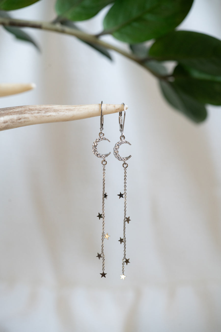 Sparkly Silver Moon & Falling Stars Earrings