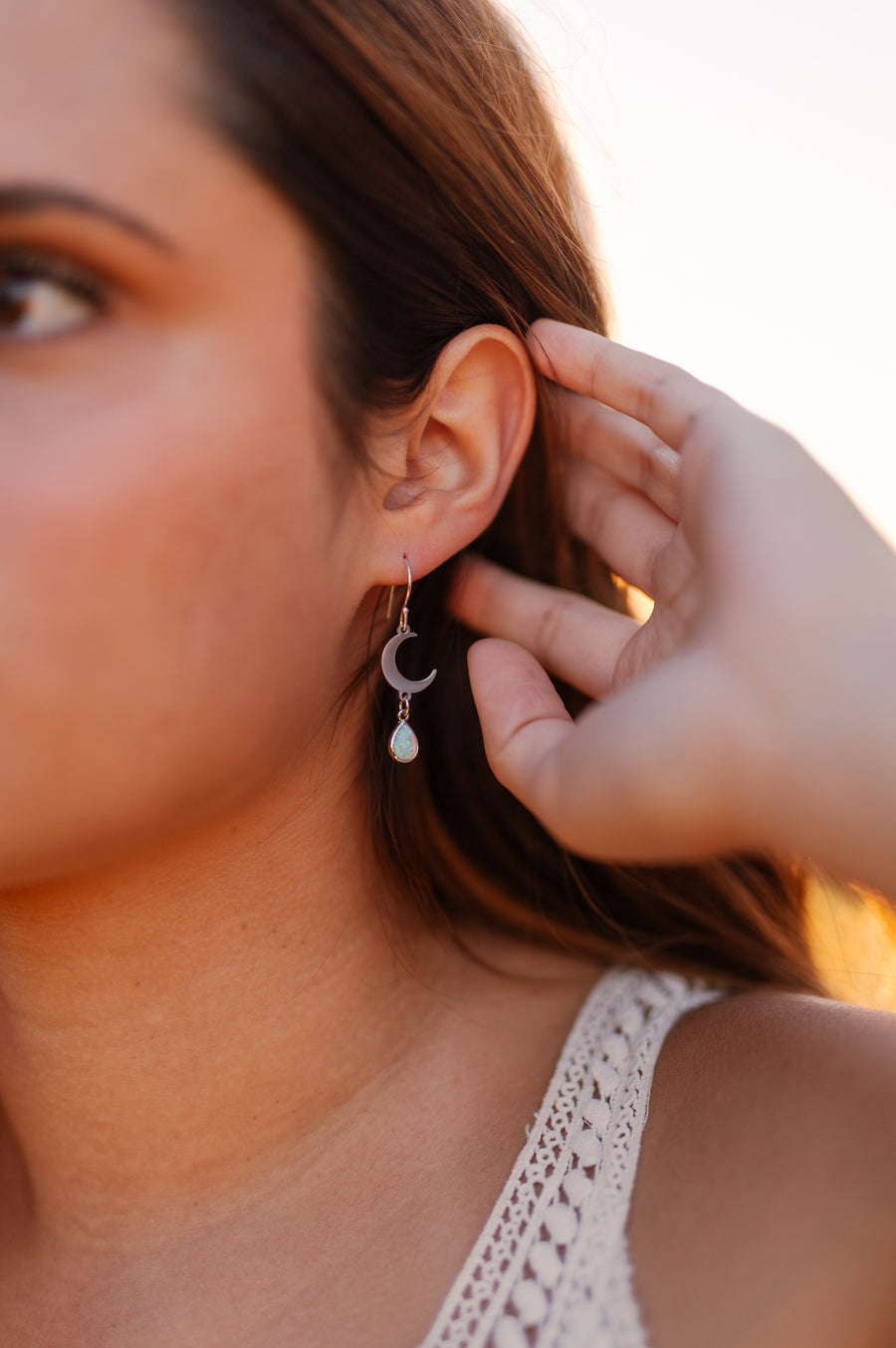 Silver Opal Moon & Stars Earrings