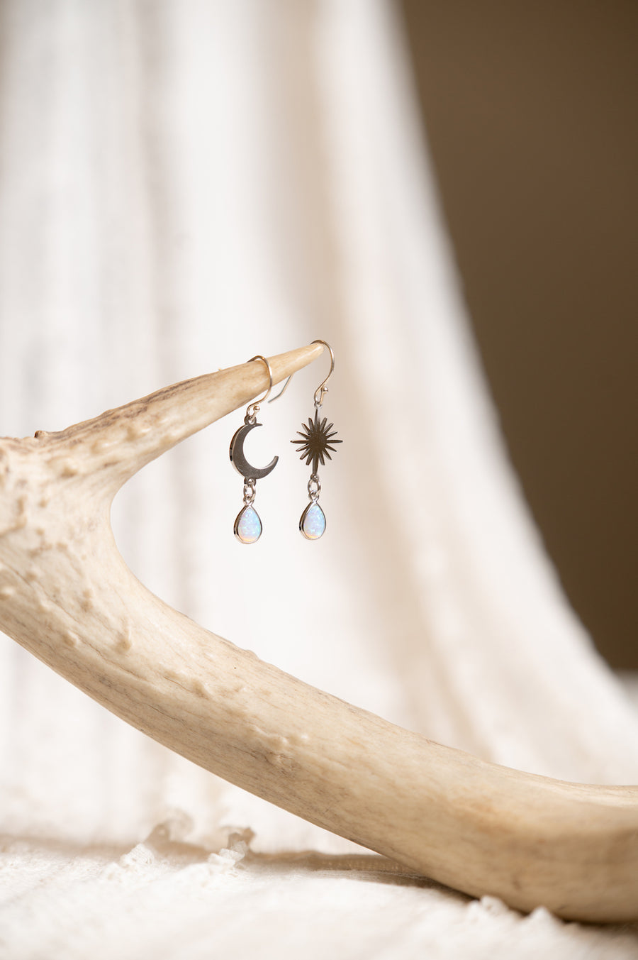 Silver Opal Moon & Stars Earrings