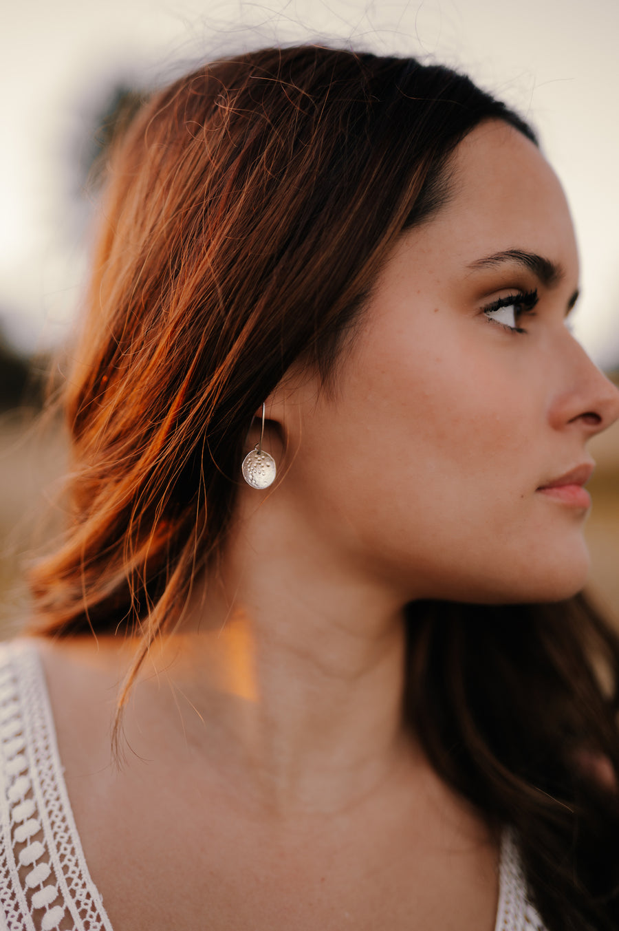 Sterling Silver Hammered Disc Drop Earrings