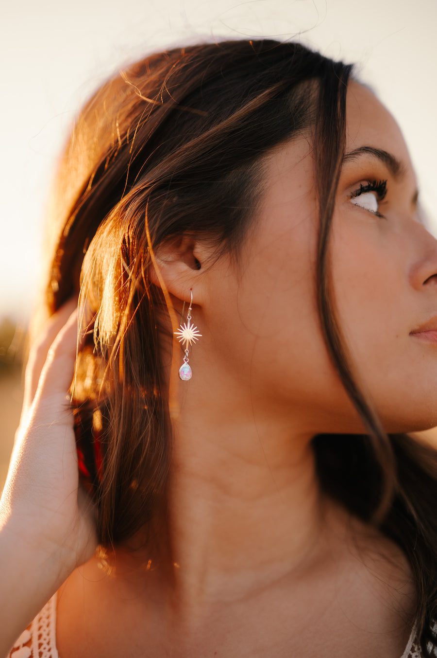 Silver Opal Moon & Stars Earrings