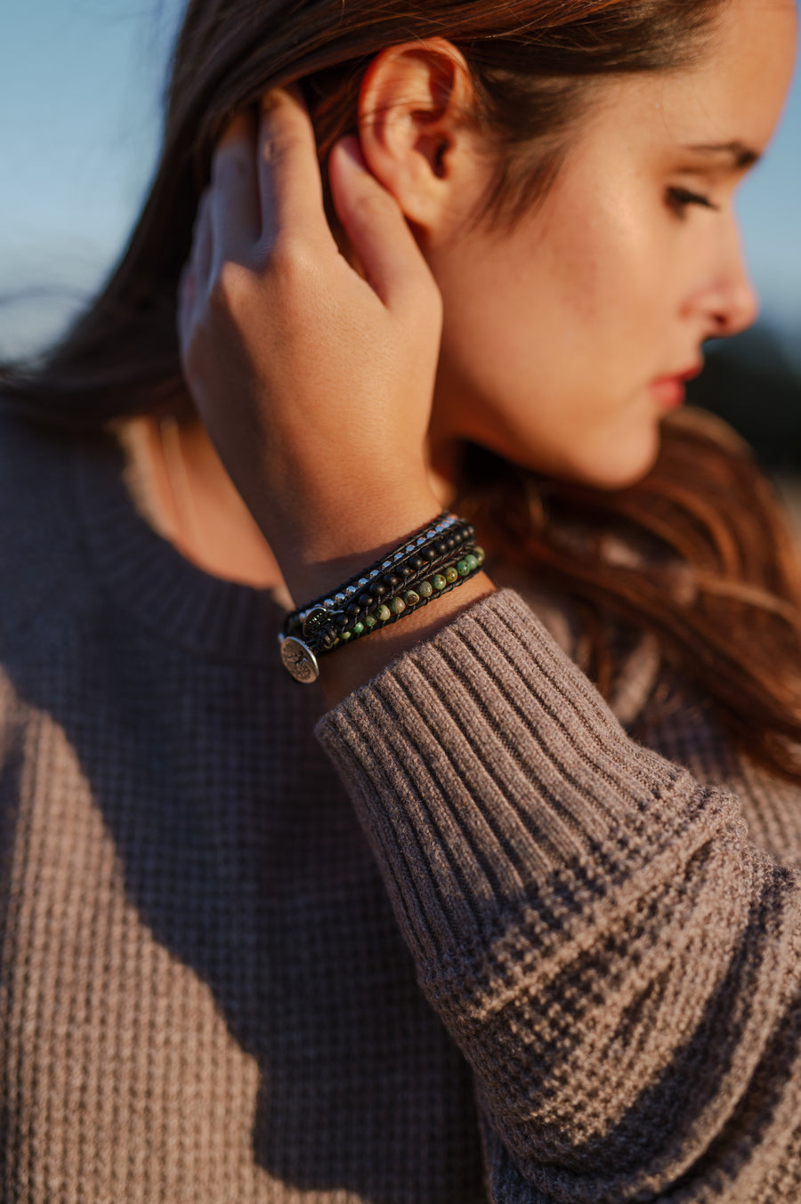 Black Onyx, African Turquoise, & Silver Hematite Wrap Bracelet