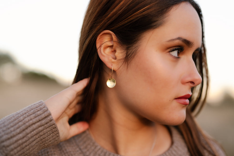 Sterling Silver Hammered Disc Drop Earrings