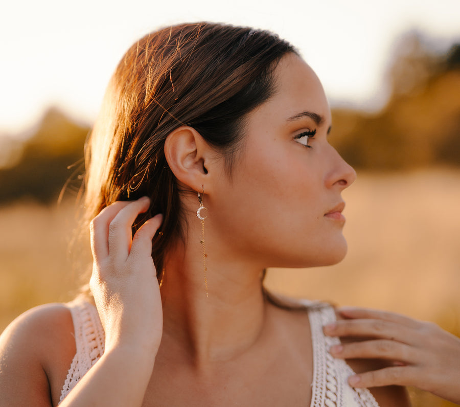 Sparkly Gold Moon & Falling Stars Earrings