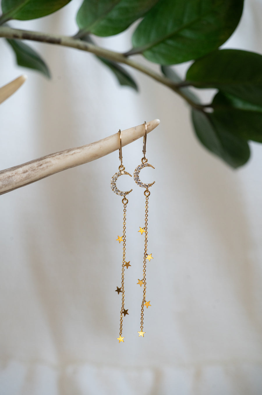 Sparkly Gold Moon & Falling Stars Earrings