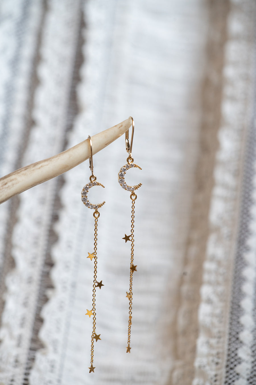 Sparkly Gold Moon & Falling Stars Earrings