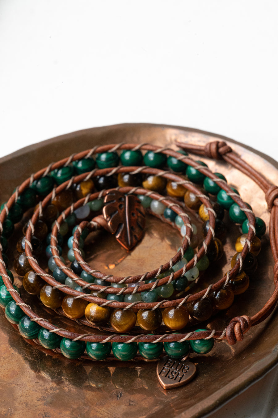 Genuine Malachite, Fancy Jasper, & Tiger Eye Wrap Bracelet