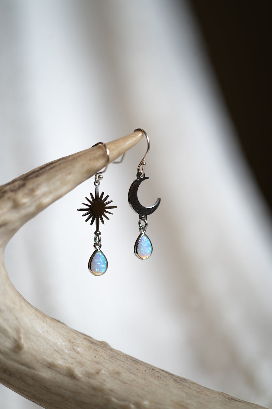 Silver Opal Moon & Stars Earrings