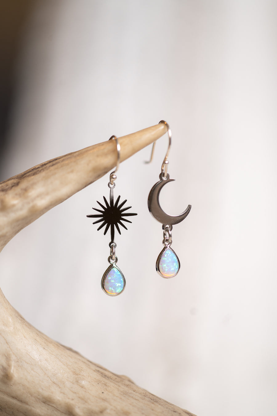 Silver Opal Moon & Stars Earrings