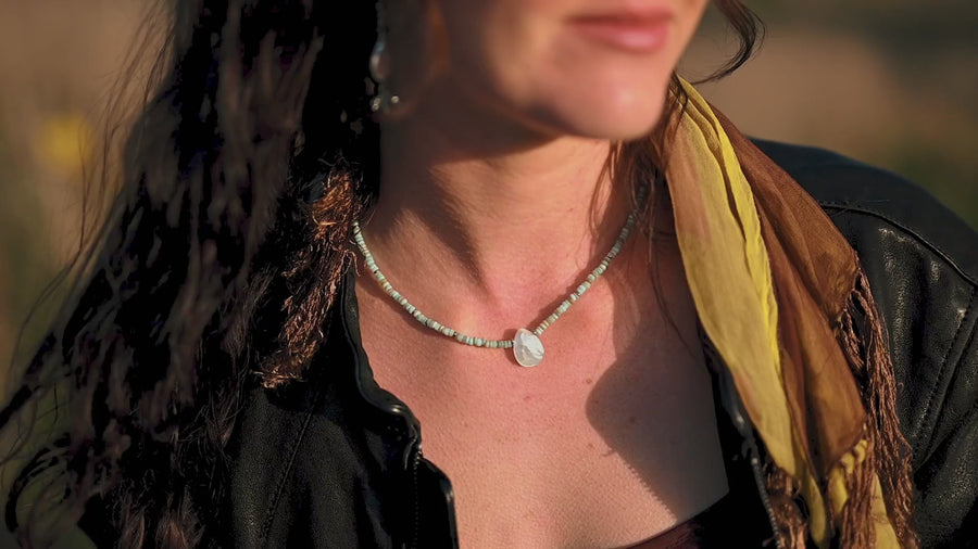 Boho Seashell Necklace ~ Aqua & Mother of Pearl