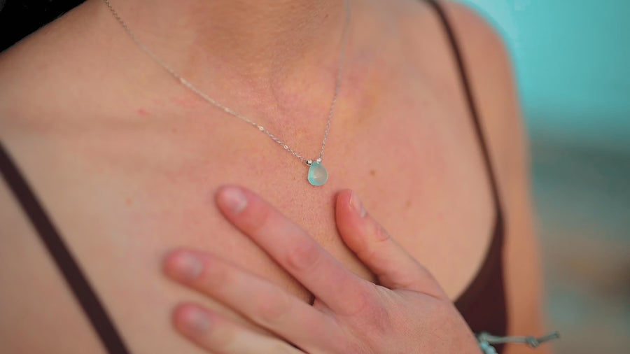 Aqua Chalcedony Teardrop Sterling Silver Minimalist Necklace