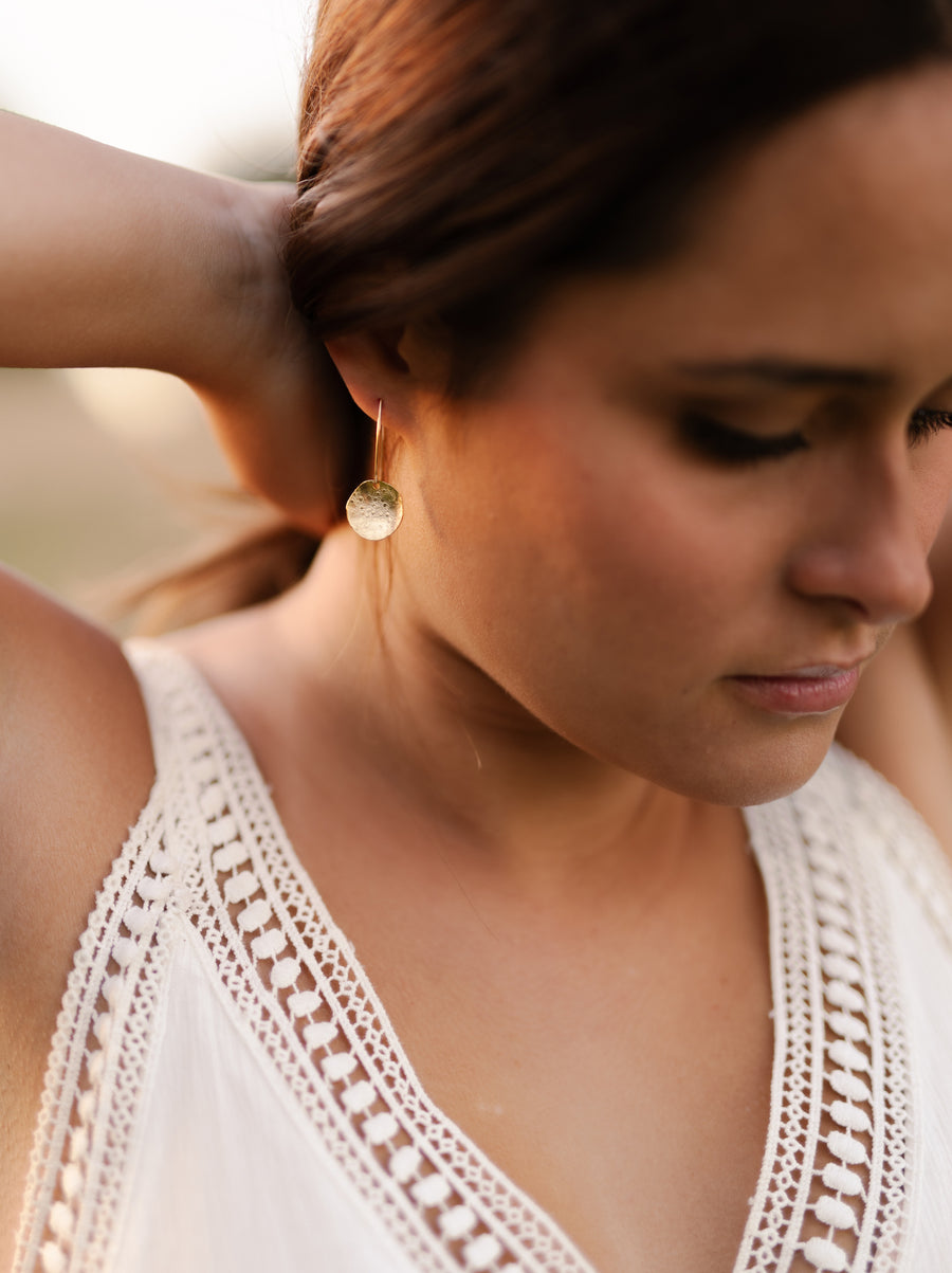 Sterling Silver Hammered Disc Drop Earrings