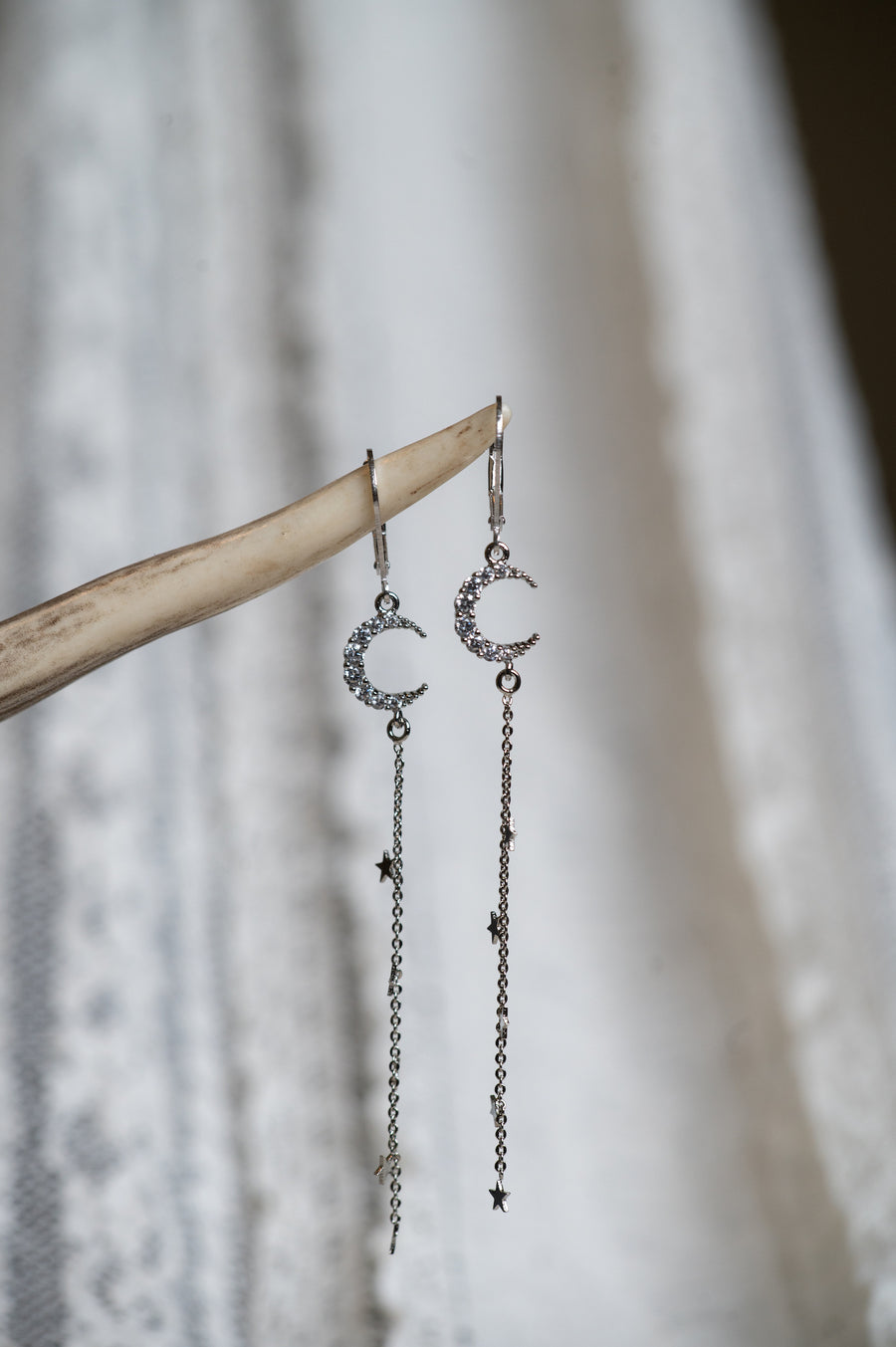 Sparkly Silver Moon & Falling Stars Earrings