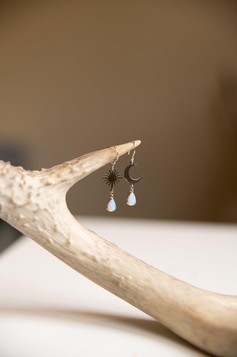 Silver Opal Moon & Stars Earrings