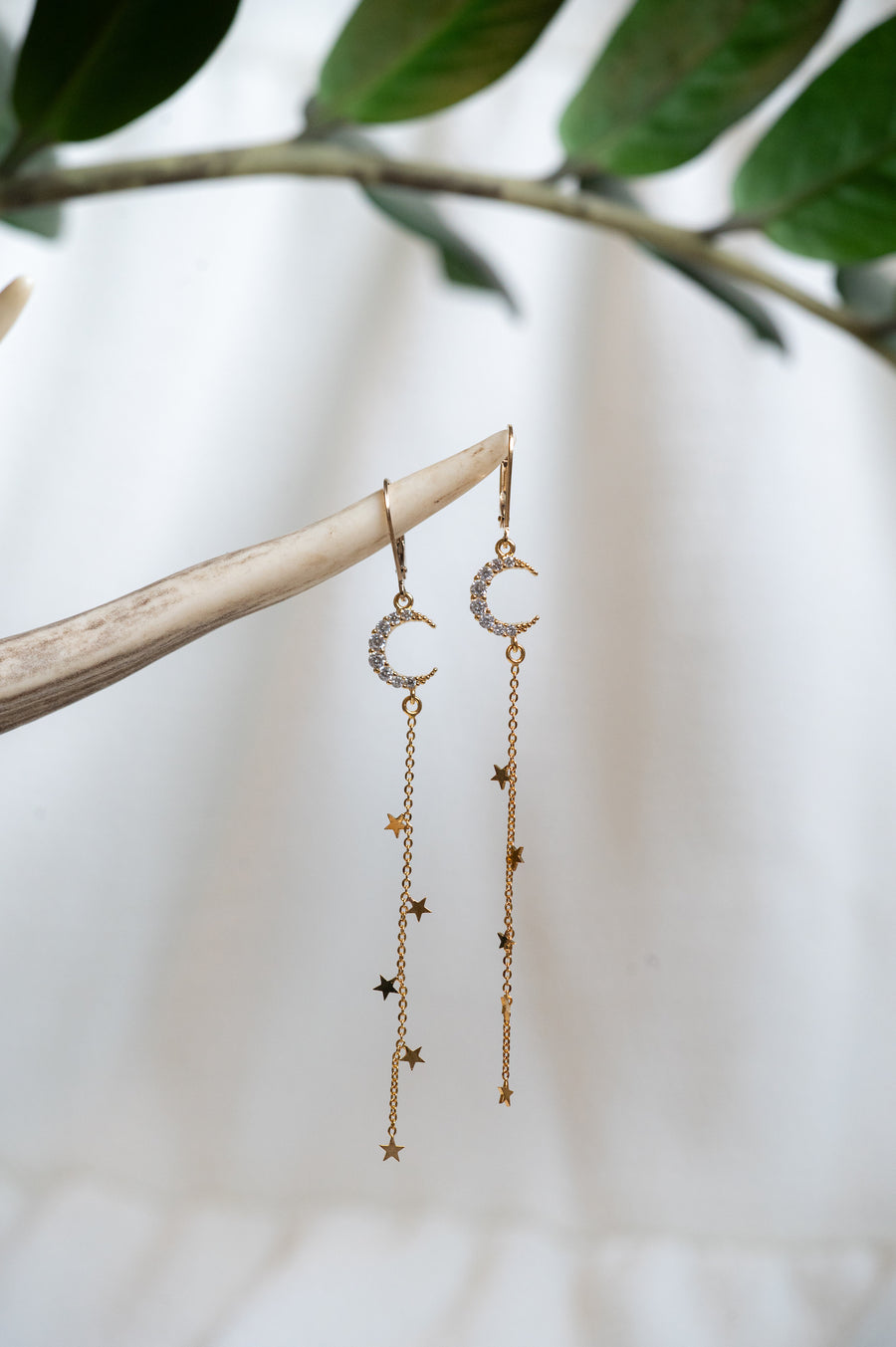 Sparkly Gold Moon & Falling Stars Earrings