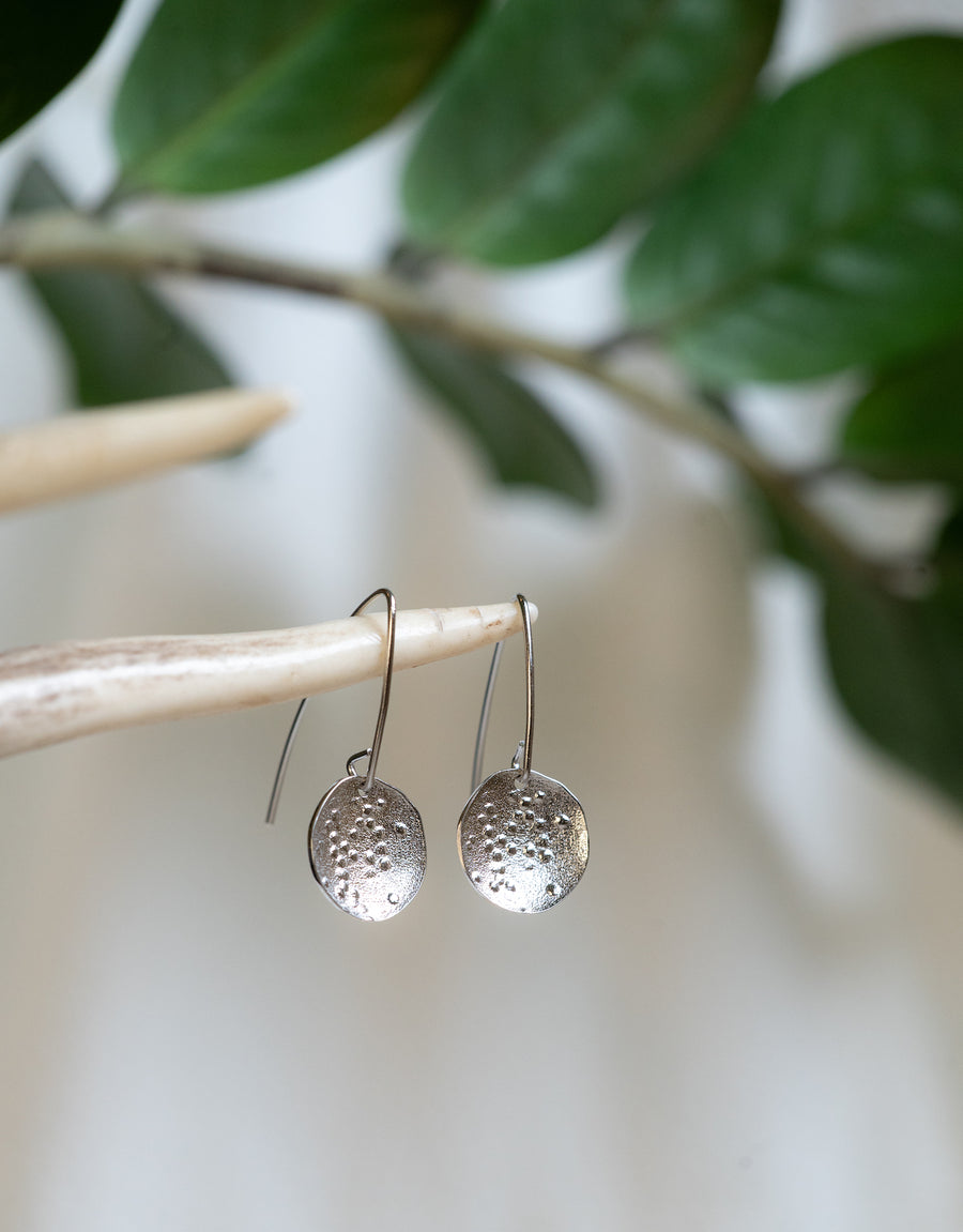 Sterling Silver Hammered Disc Drop Earrings