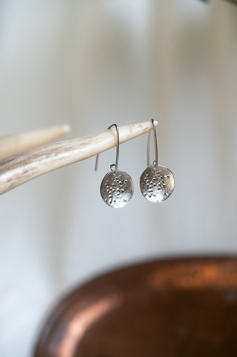 Sterling Silver Hammered Disc Drop Earrings