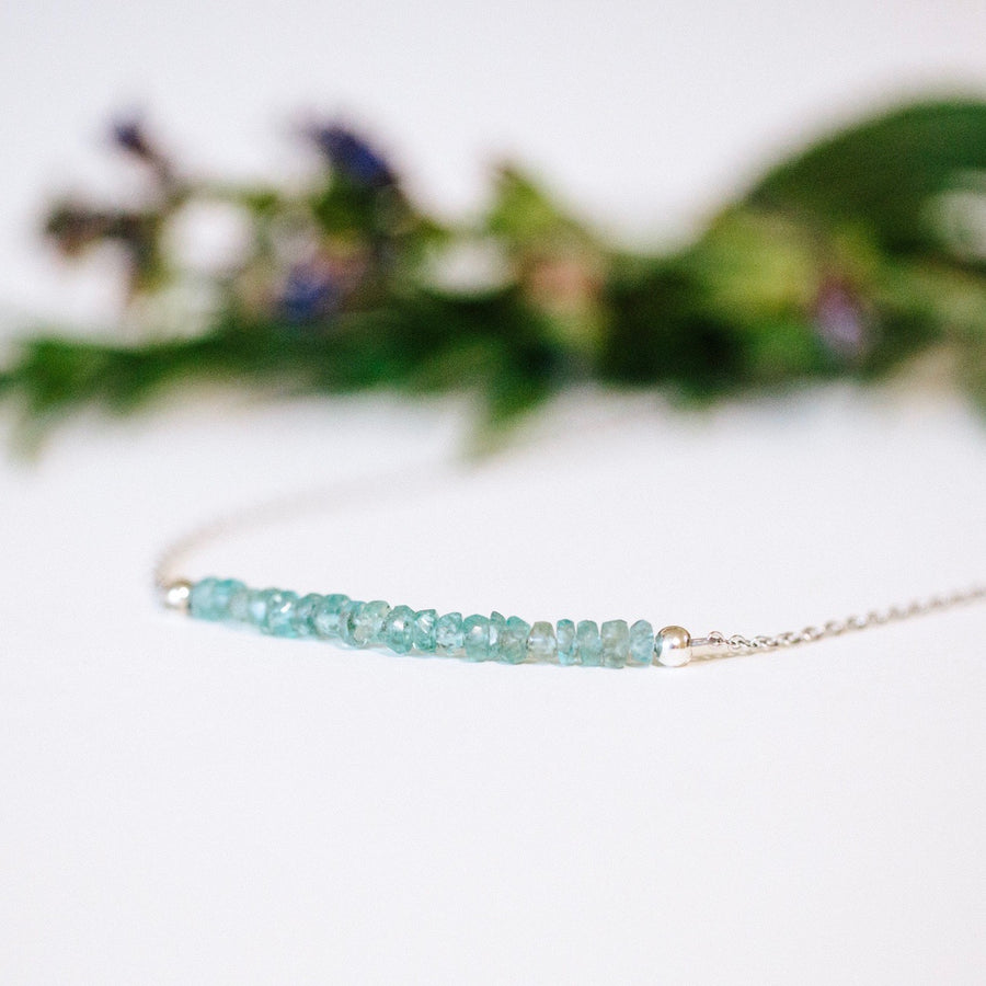 dainty blue apatite gemstone bar necklace