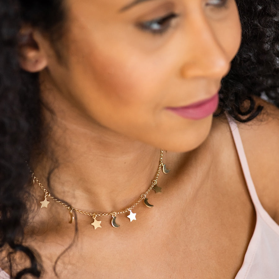 gold filled moon necklace gold filled stars necklace