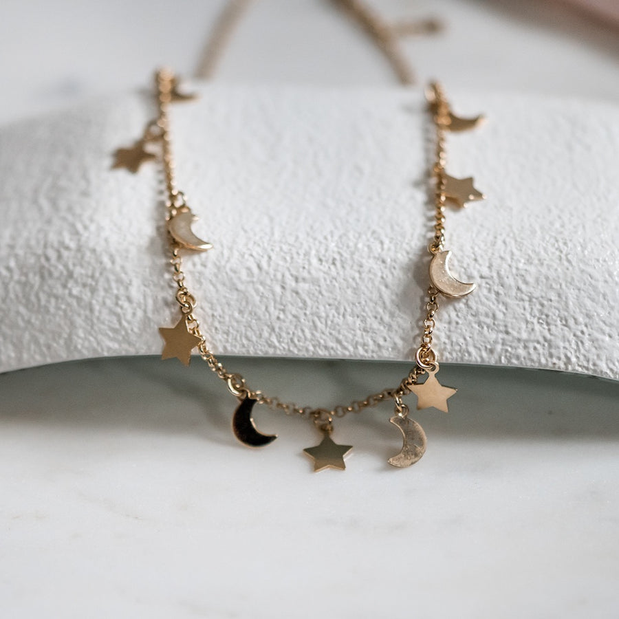 gold filled moon and stars necklace